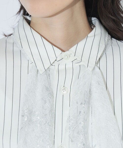 maturely（マチュアリー）の「maturely / チョーク ストライプ レース タイ ロングスリーブ（シャツ/ブラウス・レディース・ネイビー/オフホワイト・1/0）」の10枚目の写真