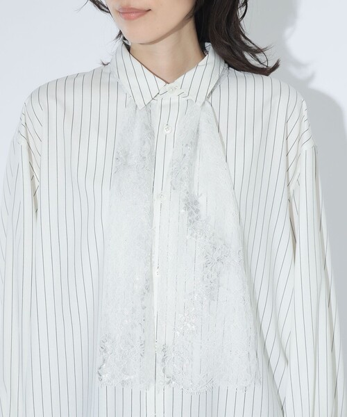 maturely（マチュアリー）の「maturely / チョーク ストライプ レース タイ ロングスリーブ（シャツ/ブラウス・レディース・ネイビー/オフホワイト・1/0）」の11枚目の写真