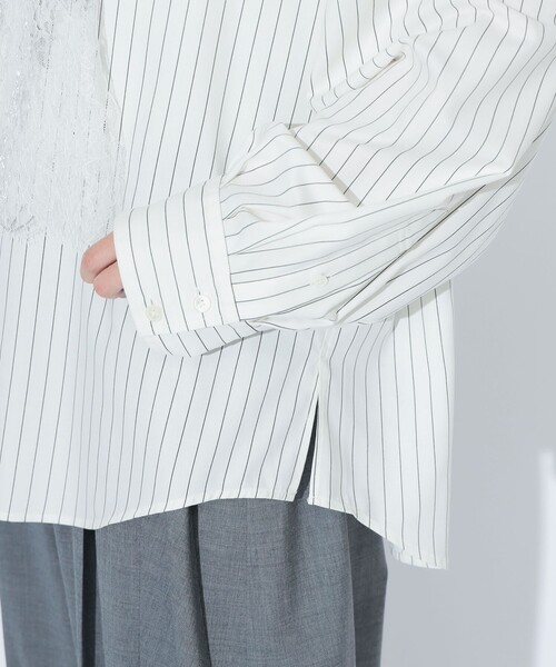 maturely（マチュアリー）の「maturely / チョーク ストライプ レース タイ ロングスリーブ（シャツ/ブラウス・レディース・ネイビー/オフホワイト・1/0）」の12枚目の写真