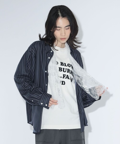 maturely（マチュアリー）の「maturely / チョーク ストライプ レース タイ ロングスリーブ（シャツ/ブラウス・レディース・ネイビー/オフホワイト・1/0）」の15枚目の写真