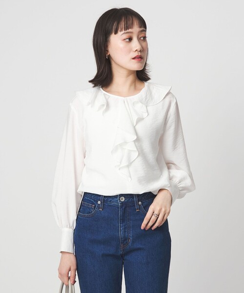 green label relaxing（グリーンレーベルリラクシング）の「ラッフル ブラウス（シャツ/ブラウス・レディース・グレー/ホワイト/イエロー/ネイビー・FREE）」の2枚目の写真