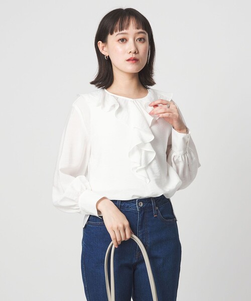 green label relaxing（グリーンレーベルリラクシング）の「ラッフル ブラウス（シャツ/ブラウス・レディース・グレー/ホワイト/イエロー/ネイビー・FREE）」の5枚目の写真