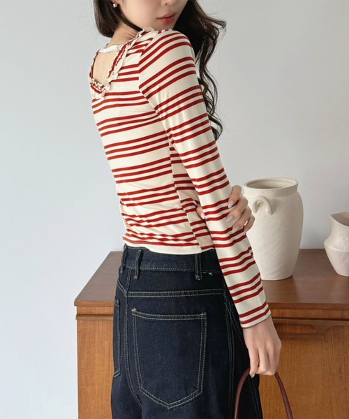 Jewelobe（ジュエローブ）の「バックストラップボーダータイトカットソー（Tシャツ/カットソー・レディース・ネイビー/レッド・FREE）」の4枚目の写真
