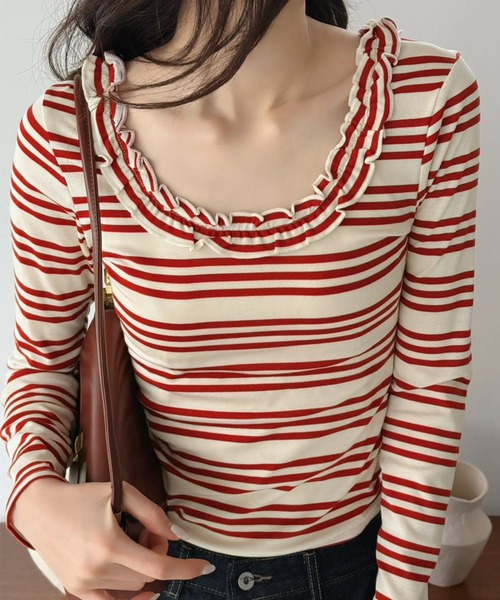 Jewelobe（ジュエローブ）の「バックストラップボーダータイトカットソー（Tシャツ/カットソー・レディース・ネイビー/レッド・FREE）」の6枚目の写真