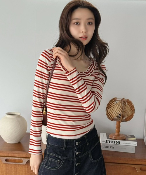 Jewelobe（ジュエローブ）の「バックストラップボーダータイトカットソー（Tシャツ/カットソー・レディース・ネイビー/レッド・FREE）」の7枚目の写真