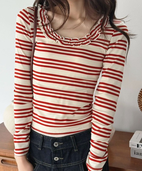 Jewelobe（ジュエローブ）の「バックストラップボーダータイトカットソー（Tシャツ/カットソー・レディース・ネイビー/レッド・FREE）」の8枚目の写真