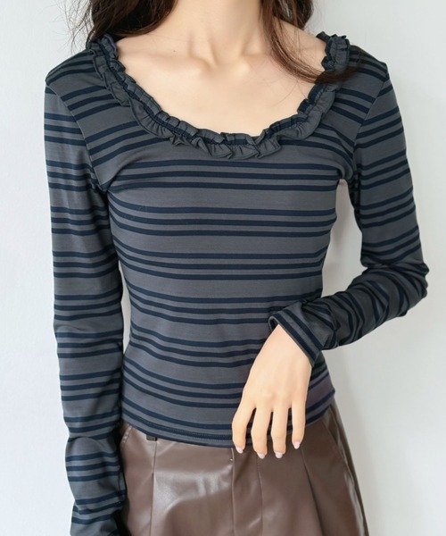 Jewelobe（ジュエローブ）の「バックストラップボーダータイトカットソー（Tシャツ/カットソー・レディース・ネイビー/レッド・FREE）」の18枚目の写真