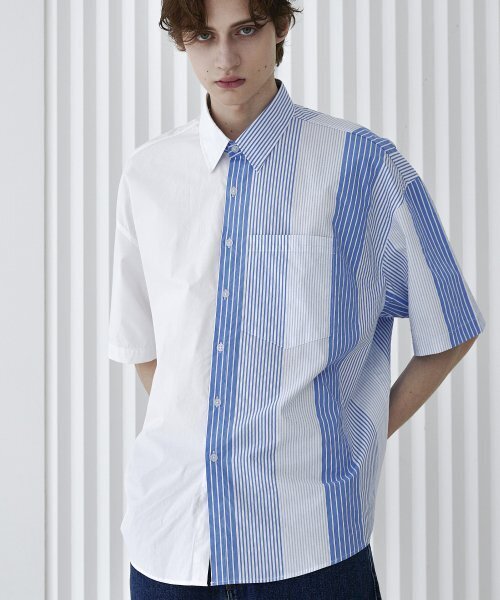 S SY(エスエスワイ)の「ソリッドマルチストライプハーフシャツブルー(シャツ/ブラウス・メンズ・その他・M/L)」の1枚目の写真