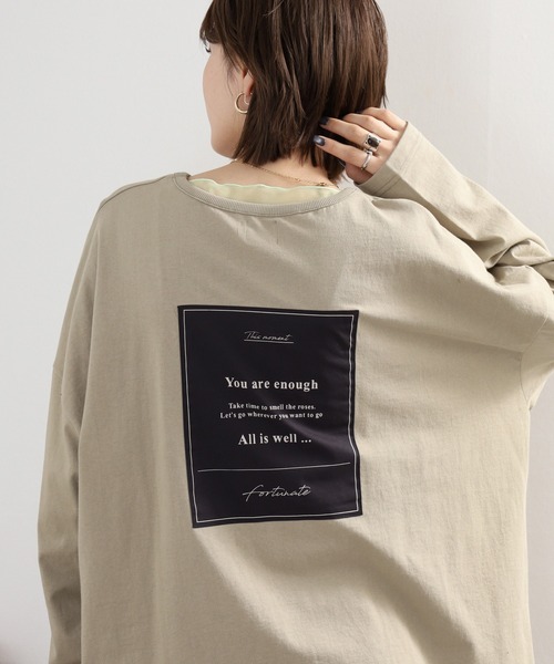 Arinomama(アリノママ)の「Arinomama 異素材切り替えプリントロンT(Tシャツ/カットソー・レディース・ブラック/ライトグリーン/アイボリー/ライトブルー・FREE)」の4枚目の写真