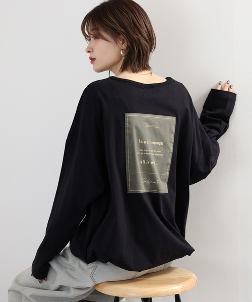 Arinomama(アリノママ)の「Arinomama 異素材切り替えプリントロンT(Tシャツ/カットソー・レディース・ブラック/ライトグリーン/アイボリー/ライトブルー・FREE)」の3枚目の写真