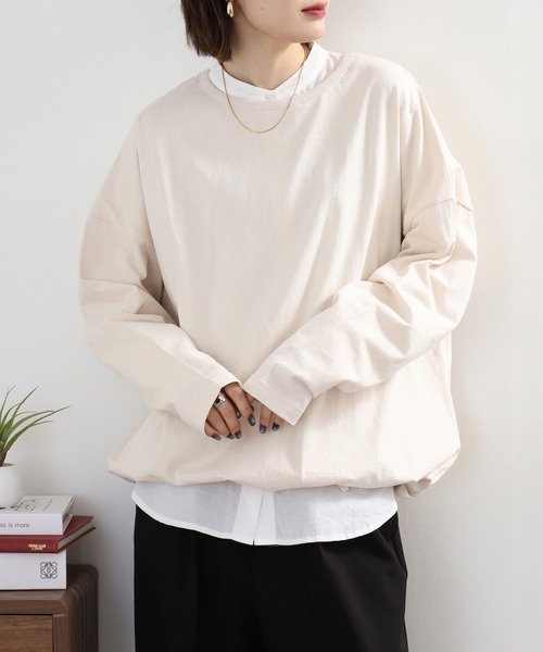 Arinomama(アリノママ)の「Arinomama 異素材切り替えプリントロンT(Tシャツ/カットソー・レディース・ブラック/ライトグリーン/アイボリー/ライトブルー・FREE)」の5枚目の写真