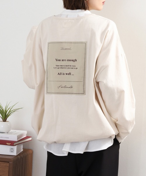 Arinomama(アリノママ)の「Arinomama 異素材切り替えプリントロンT(Tシャツ/カットソー・レディース・ブラック/ライトグリーン/アイボリー/ライトブルー・FREE)」の7枚目の写真