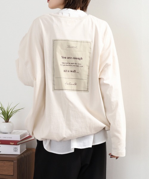 Arinomama(アリノママ)の「Arinomama 異素材切り替えプリントロンT(Tシャツ/カットソー・レディース・ブラック/ライトグリーン/アイボリー/ライトブルー・FREE)」の8枚目の写真