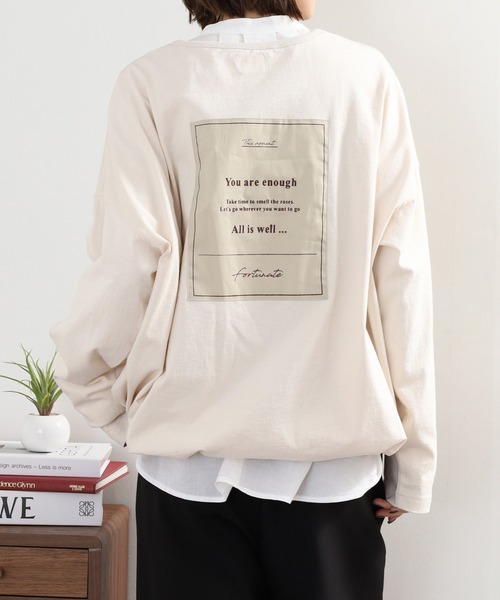 Arinomama(アリノママ)の「Arinomama 異素材切り替えプリントロンT(Tシャツ/カットソー・レディース・ブラック/ライトグリーン/アイボリー/ライトブルー・FREE)」の9枚目の写真