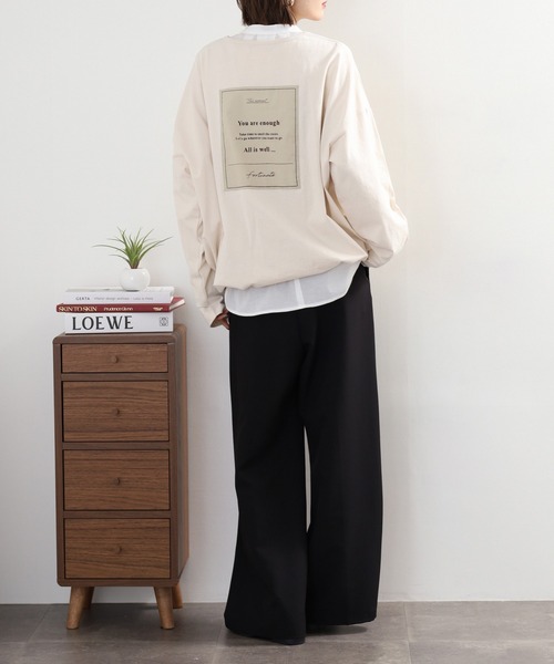 Arinomama(アリノママ)の「Arinomama 異素材切り替えプリントロンT(Tシャツ/カットソー・レディース・ブラック/ライトグリーン/アイボリー/ライトブルー・FREE)」の12枚目の写真