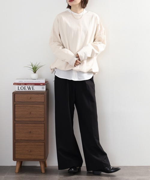 Arinomama(アリノママ)の「Arinomama 異素材切り替えプリントロンT(Tシャツ/カットソー・レディース・ブラック/ライトグリーン/アイボリー/ライトブルー・FREE)」の10枚目の写真