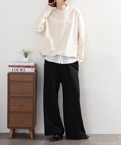Arinomama(アリノママ)の「Arinomama 異素材切り替えプリントロンT(Tシャツ/カットソー・レディース・ブラック/ライトグリーン/アイボリー/ライトブルー・FREE)」の11枚目の写真