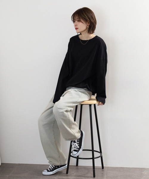 Arinomama(アリノママ)の「Arinomama 異素材切り替えプリントロンT(Tシャツ/カットソー・レディース・ブラック/ライトグリーン/アイボリー/ライトブルー・FREE)」の20枚目の写真