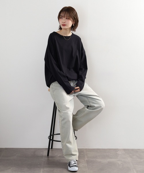 Arinomama(アリノママ)の「Arinomama 異素材切り替えプリントロンT(Tシャツ/カットソー・レディース・ブラック/ライトグリーン/アイボリー/ライトブルー・FREE)」の21枚目の写真
