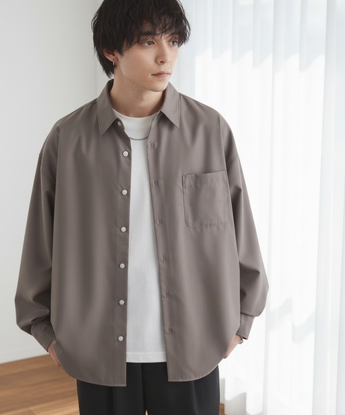 MONO-MART（モノマート）の「ライトTR フレンチフロント サイドスリット レギュラーカラー長袖シャツ / UVカット＆アンチピリング＆イージーケア【セットアップ対応】（シャツ/ブラウス・メンズ・ブルーグレー/モカ/ブラック/ブラウン/ライトグレー/オフホワイト/レッド系・M/S/L）」の6枚目の写真