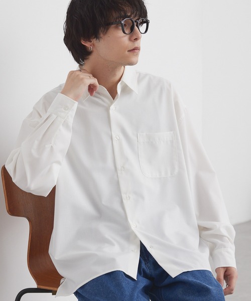 MONO-MART（モノマート）の「ライトTR フレンチフロント サイドスリット レギュラーカラー長袖シャツ / UVカット＆アンチピリング＆イージーケア【セットアップ対応】（シャツ/ブラウス・メンズ・ブルーグレー/モカ/ブラック/ブラウン/ライトグレー/オフホワイト/レッド系・M/S/L）」の9枚目の写真