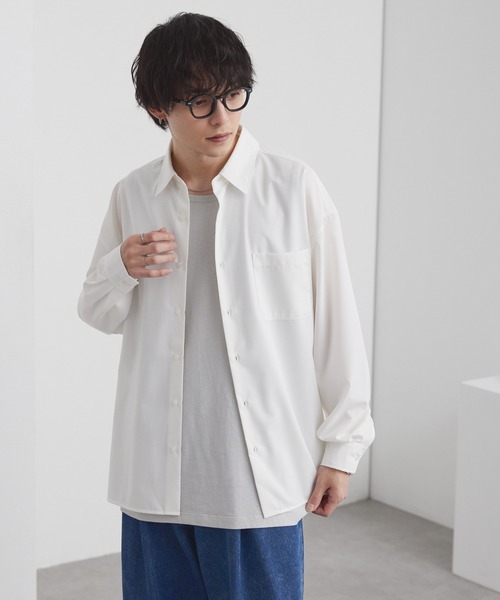 MONO-MART（モノマート）の「ライトTR フレンチフロント サイドスリット レギュラーカラー長袖シャツ / UVカット＆アンチピリング＆イージーケア【セットアップ対応】（シャツ/ブラウス・メンズ・ブルーグレー/モカ/ブラック/ブラウン/ライトグレー/オフホワイト/レッド系・M/S/L）」の15枚目の写真
