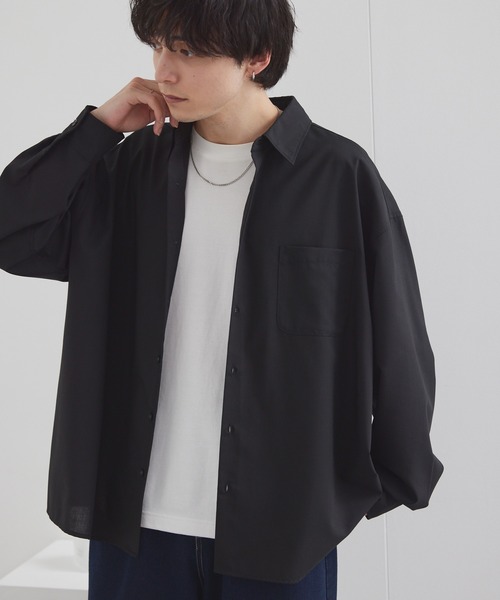 MONO-MART（モノマート）の「ライトTR フレンチフロント サイドスリット レギュラーカラー長袖シャツ / UVカット＆アンチピリング＆イージーケア【セットアップ対応】（シャツ/ブラウス・メンズ・ブルーグレー/モカ/ブラック/ブラウン/ライトグレー/オフホワイト/レッド系・M/S/L）」の22枚目の写真