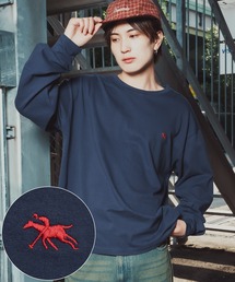 【POLOCHAMPS】ワンポイント刺繍 クルーネック ロングスリーブTシャツ