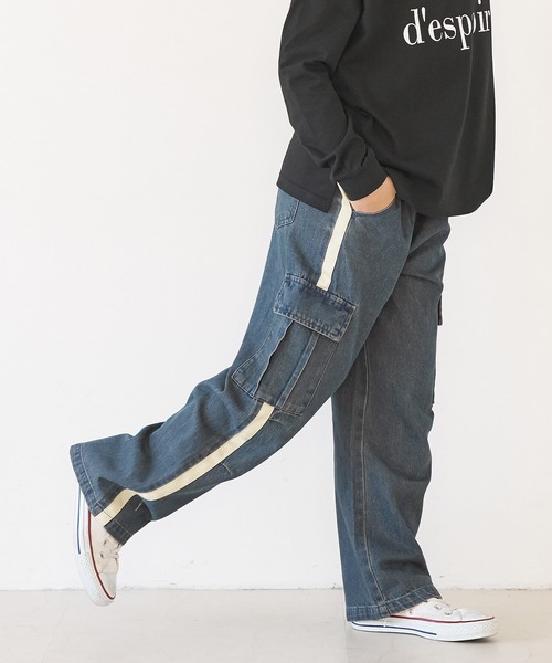 coca（coca）（コカ）の「キッズ　デニムラインカーゴパンツ（カーゴパンツ・キッズ・ブラック/ブルー・120/130/140/150）」の4枚目の写真