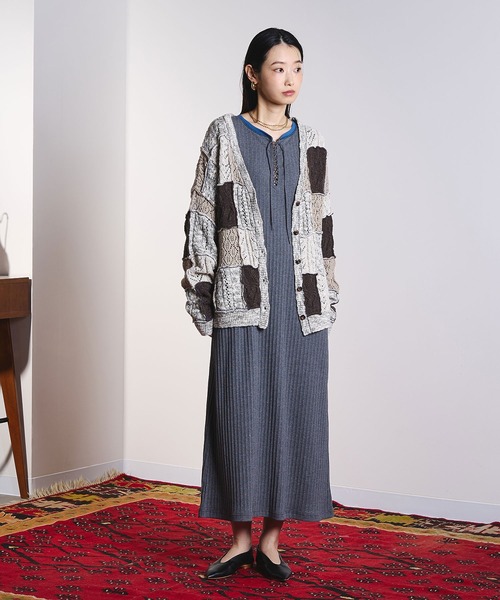 ROSE BUD(ローズバッド)の「(CREOLME)PATCHWORK KNIT CARDIGAN(カーディガン/ボレロ・レディース・オレンジ/ベージュ/グレー・ONE SIZE)」の8枚目の写真