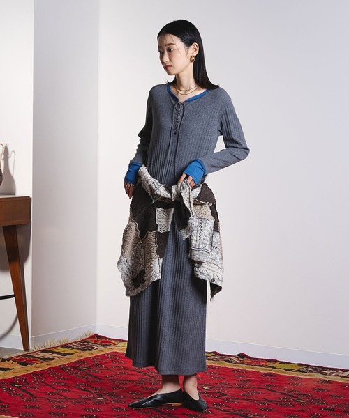 ROSE BUD(ローズバッド)の「(CREOLME)PATCHWORK KNIT CARDIGAN(カーディガン/ボレロ・レディース・オレンジ/ベージュ/グレー・ONE SIZE)」の10枚目の写真