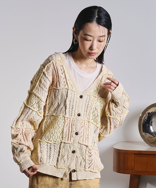 ROSE BUD(ローズバッド)の「(CREOLME)PATCHWORK KNIT CARDIGAN(カーディガン/ボレロ・レディース・オレンジ/ベージュ/グレー・ONE SIZE)」の11枚目の写真