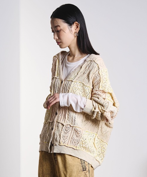ROSE BUD(ローズバッド)の「(CREOLME)PATCHWORK KNIT CARDIGAN(カーディガン/ボレロ・レディース・オレンジ/ベージュ/グレー・ONE SIZE)」の13枚目の写真