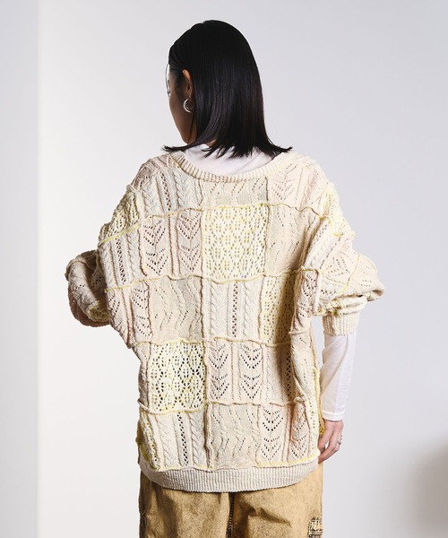 ROSE BUD(ローズバッド)の「(CREOLME)PATCHWORK KNIT CARDIGAN(カーディガン/ボレロ・レディース・オレンジ/ベージュ/グレー・ONE SIZE)」の14枚目の写真