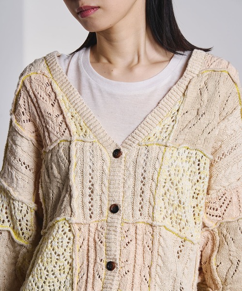 ROSE BUD(ローズバッド)の「(CREOLME)PATCHWORK KNIT CARDIGAN(カーディガン/ボレロ・レディース・オレンジ/ベージュ/グレー・ONE SIZE)」の18枚目の写真