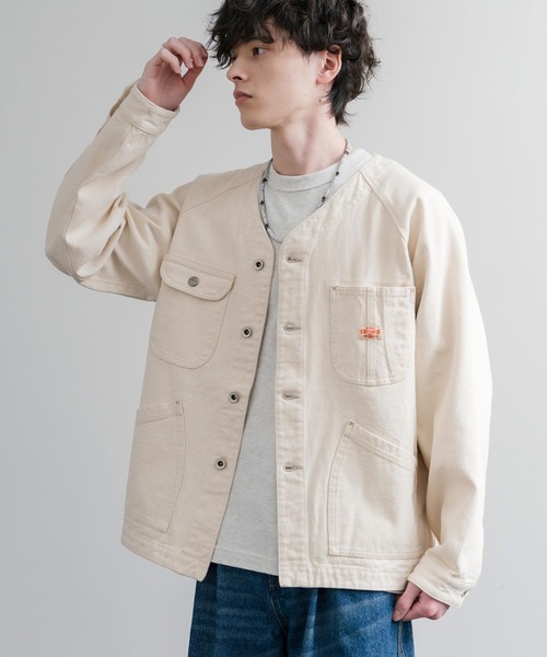 KRIFF MAYER（クリフメイヤー）の「KRIFF MAYER ノーカラーデニムカバーオールワークジャケット 2534002（ノーカラージャケット・メンズ・ダークブルー/チャコール/ナチュラル/ライトブルー・M/L/XL）」の10枚目の写真