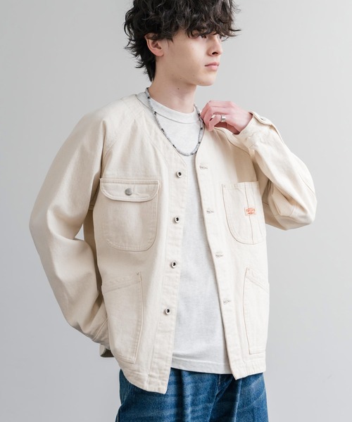 KRIFF MAYER（クリフメイヤー）の「KRIFF MAYER ノーカラーデニムカバーオールワークジャケット 2534002（ノーカラージャケット・メンズ・ダークブルー/チャコール/ナチュラル/ライトブルー・M/L/XL）」の12枚目の写真