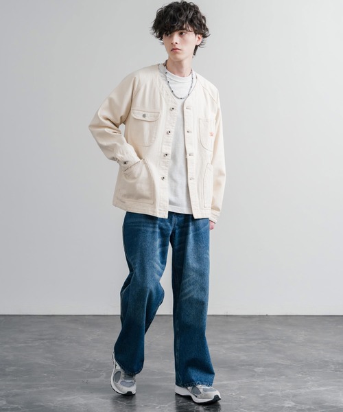 KRIFF MAYER（クリフメイヤー）の「KRIFF MAYER ノーカラーデニムカバーオールワークジャケット 2534002（ノーカラージャケット・メンズ・ダークブルー/チャコール/ナチュラル/ライトブルー・M/L/XL）」の13枚目の写真