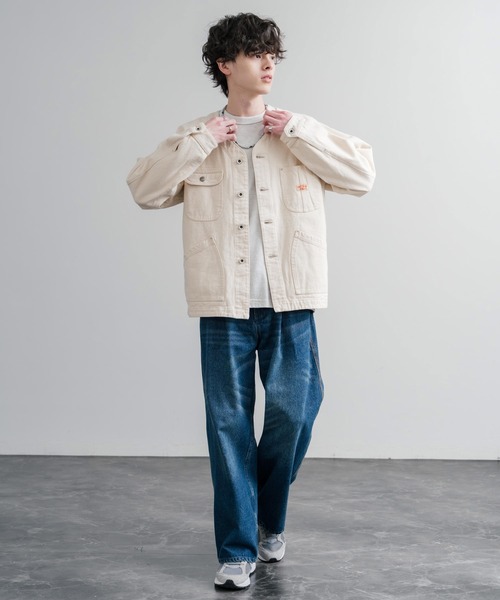 KRIFF MAYER（クリフメイヤー）の「KRIFF MAYER ノーカラーデニムカバーオールワークジャケット 2534002（ノーカラージャケット・メンズ・ダークブルー/チャコール/ナチュラル/ライトブルー・M/L/XL）」の15枚目の写真