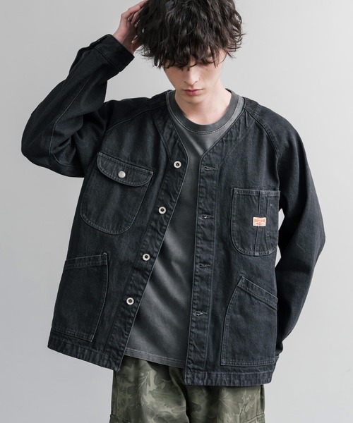KRIFF MAYER（クリフメイヤー）の「KRIFF MAYER ノーカラーデニムカバーオールワークジャケット 2534002（ノーカラージャケット・メンズ・ダークブルー/チャコール/ナチュラル/ライトブルー・M/L/XL）」の6枚目の写真
