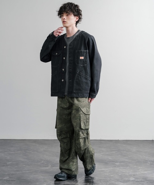 KRIFF MAYER（クリフメイヤー）の「KRIFF MAYER ノーカラーデニムカバーオールワークジャケット 2534002（ノーカラージャケット・メンズ・ダークブルー/チャコール/ナチュラル/ライトブルー・M/L/XL）」の7枚目の写真