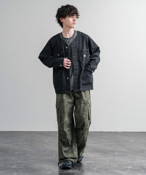 KRIFF MAYER（クリフメイヤー）の「KRIFF MAYER ノーカラーデニムカバーオールワークジャケット 2534002（ノーカラージャケット・メンズ・ダークブルー/チャコール/ナチュラル/ライトブルー・M/L/XL）」の8枚目の写真