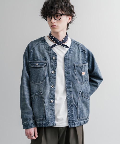 KRIFF MAYER（クリフメイヤー）の「KRIFF MAYER ノーカラーデニムカバーオールワークジャケット 2534002（ノーカラージャケット・メンズ・ダークブルー/チャコール/ナチュラル/ライトブルー・M/L/XL）」の21枚目の写真