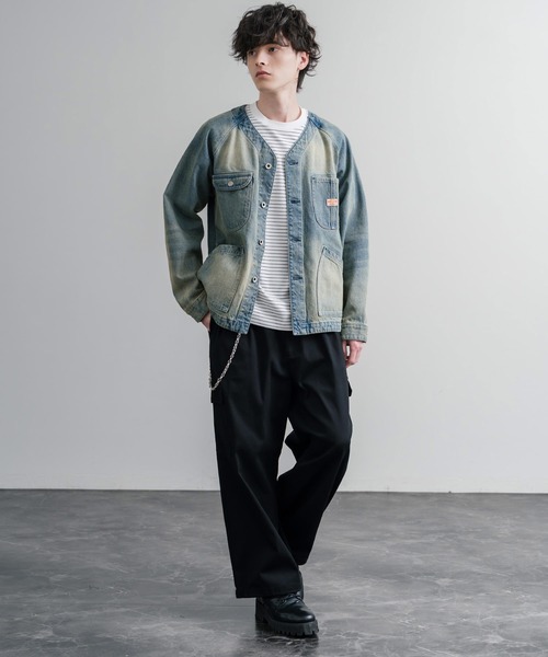 KRIFF MAYER（クリフメイヤー）の「KRIFF MAYER ノーカラーデニムカバーオールワークジャケット 2534002（ノーカラージャケット・メンズ・ダークブルー/チャコール/ナチュラル/ライトブルー・M/L/XL）」の20枚目の写真