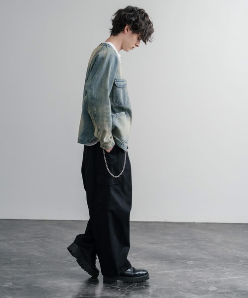 KRIFF MAYER（クリフメイヤー）の「KRIFF MAYER ノーカラーデニムカバーオールワークジャケット 2534002（ノーカラージャケット・メンズ・ダークブルー/チャコール/ナチュラル/ライトブルー・M/L/XL）」の19枚目の写真