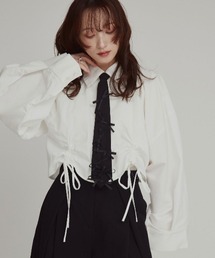【W:Huku / スムースタッチコットン】シャーリング ブラウス / Smooth Touch Cotton Shirring Blouse