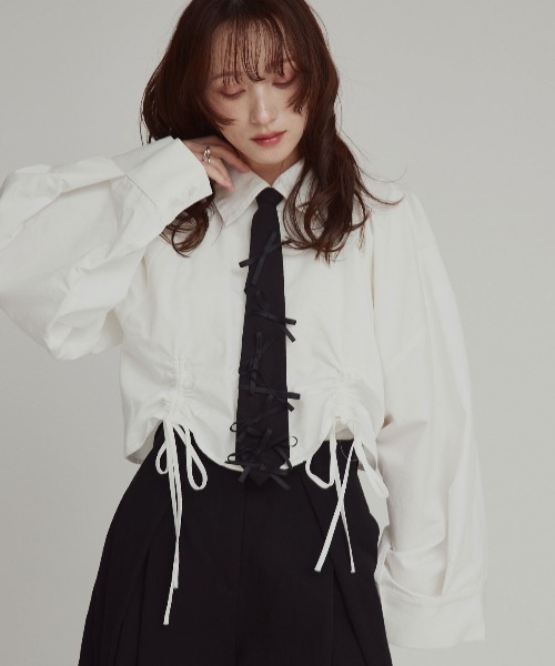 W:Huku（フーク）の「【W:Huku / スムースタッチコットン】シャーリング ブラウス / Smooth Touch Cotton Shirring Blouse（シャツ/ブラウス・レディース・スカイブルー/ブラック/オフホワイト/ベージュ系その他・FREE）」の2枚目の写真