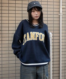 WEGO/【26年春夏新作】VネックグラフィックニットBIGプルオーバー