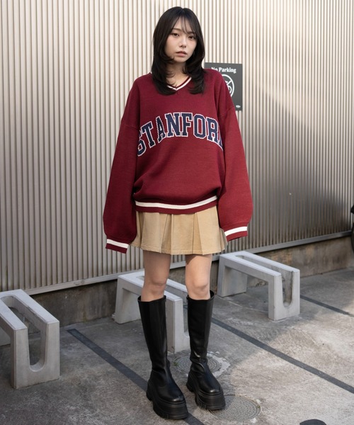 WEGO(ウィゴー)の「WEGO/【26年春夏新作】VネックグラフィックニットBIGプルオーバー(ニット/セーター・レディース・ワイン/ネイビー/杢グレー・FREE)」の17枚目の写真