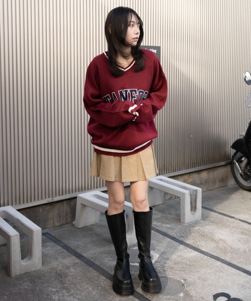 WEGO(ウィゴー)の「WEGO/【26年春夏新作】VネックグラフィックニットBIGプルオーバー(ニット/セーター・レディース・ワイン/ネイビー/杢グレー・FREE)」の13枚目の写真